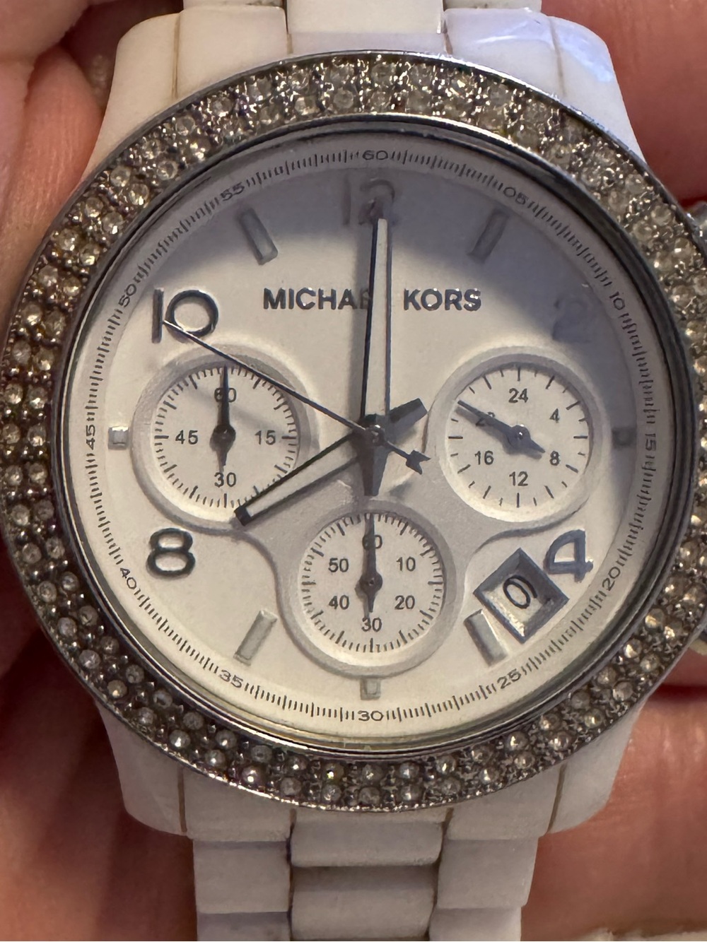 Michael Kors MK5188 Runway White Ceramic Chronograph Watch, Crystal Bezel